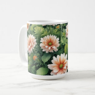 Caneca De Café Flores Verde Elegante Aquarela