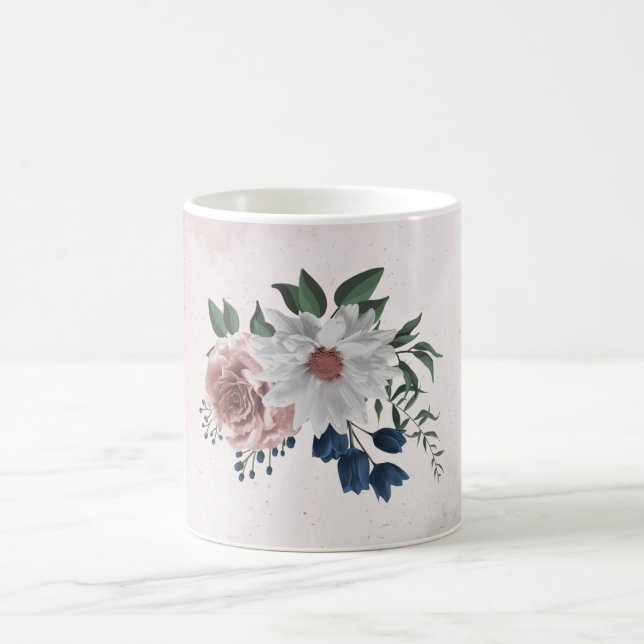 Caneca De Café Flores verde romântico rosa branco marinho (Centro)