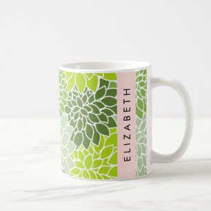 Caneca De Café Flores Verdes Dahlia, Padrão Floral, Seu Nome