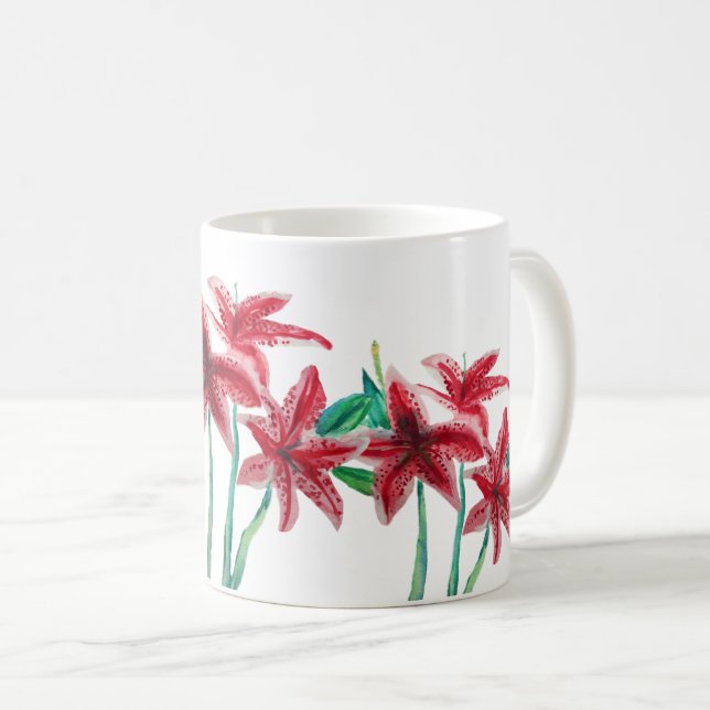 Caneca De Café Flores Vermelhas (Frente Esquerda)