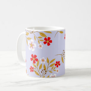 Caneca De Café Flores Vermelhas Bonitas no Estilo Vintage em Padr
