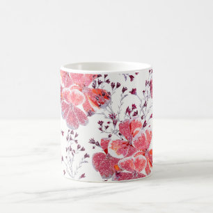 Caneca De Café Flores vermelhas cor-de-rosa em branco.