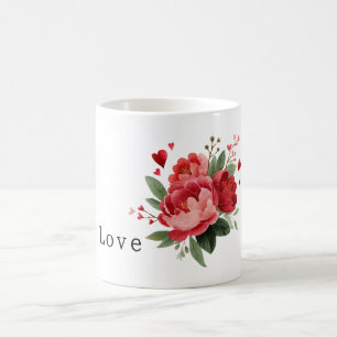 Caneca De Café Flores Vermelhas Corações Dia dos Namorados