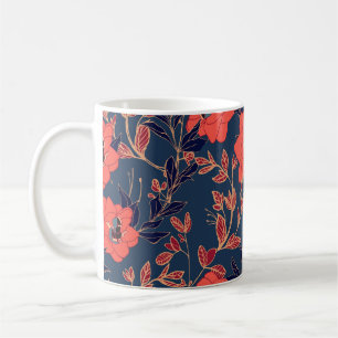 Caneca De Café Flores vermelhas de rosas e peônias com folhas e