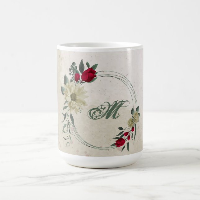 Caneca De Café flores vermelhas e amarelo pálido folhagem (Centro)