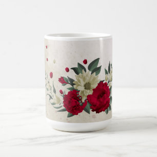 Caneca De Café flores vermelhas e amarelo pálido folhagem