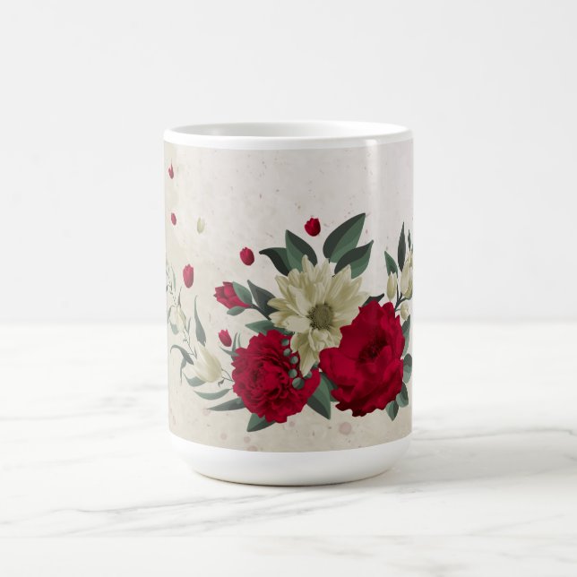 Caneca De Café flores vermelhas e amarelo pálido folhagem (Centro)