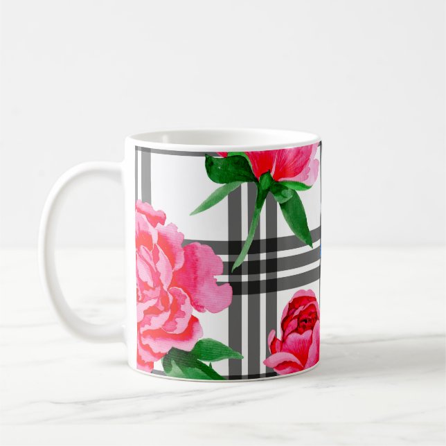 Caneca De Café Flores vermelhas e azuis de flor silvestre (Esquerda)