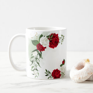 Caneca De Café Flores vermelhas e brancas folhagem botânica