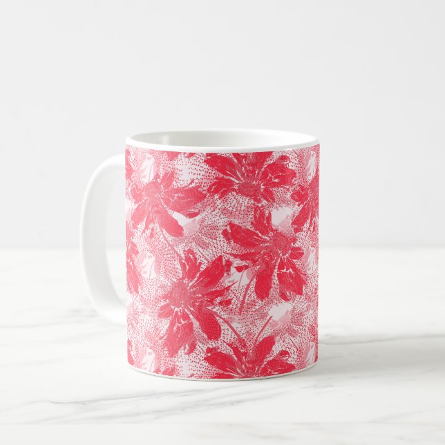 Caneca De Café Flores vermelhas em branco. (Frente Esquerda)