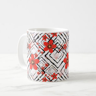 Caneca De Café Flores vermelhas em um fundo branco, preto.
