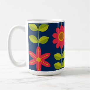 Caneca De Café Flores vermelhas modernistas de meados do século c