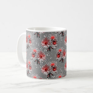 Caneca De Café Flores vermelhas na cinza
