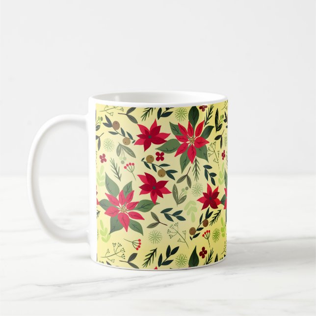Caneca De Café Flores Vermelhas Natal Padrão-11600 (Esquerda)