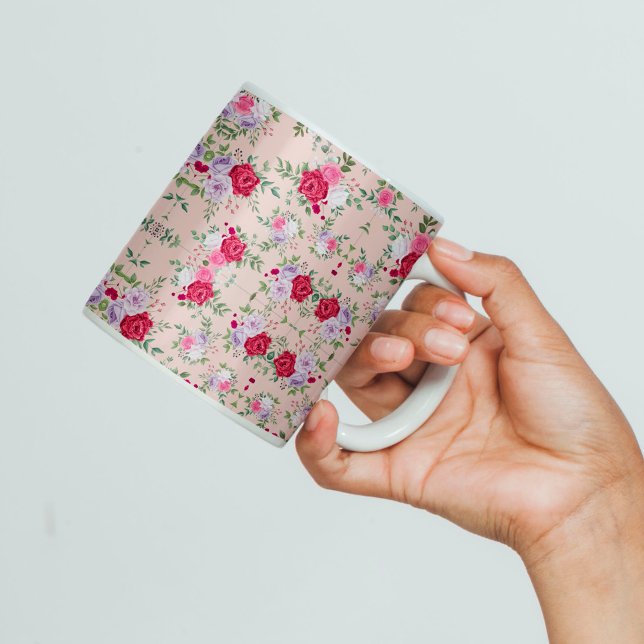 Caneca De Café Flores vermelhas rosa Arte padrão (Criador carregado)