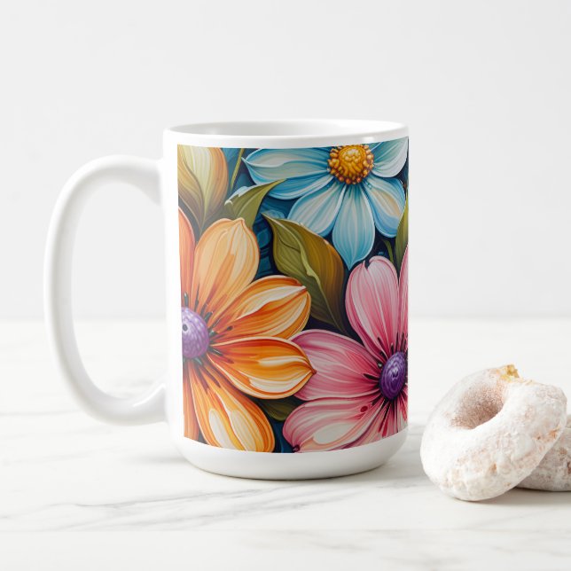 Caneca De Café Flores Vibrantes (Com Donut)