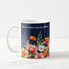 Caneca De Café Floresça Onde Você Está Plantado Flores Azul-Marin
