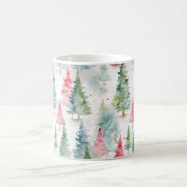 Caneca De Café Floresta, árvores de pinheiro vermelhas verdes Fer (Centro)