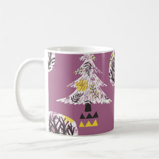 Caneca De Café Floresta colorida com aves, azulejo sem costura.