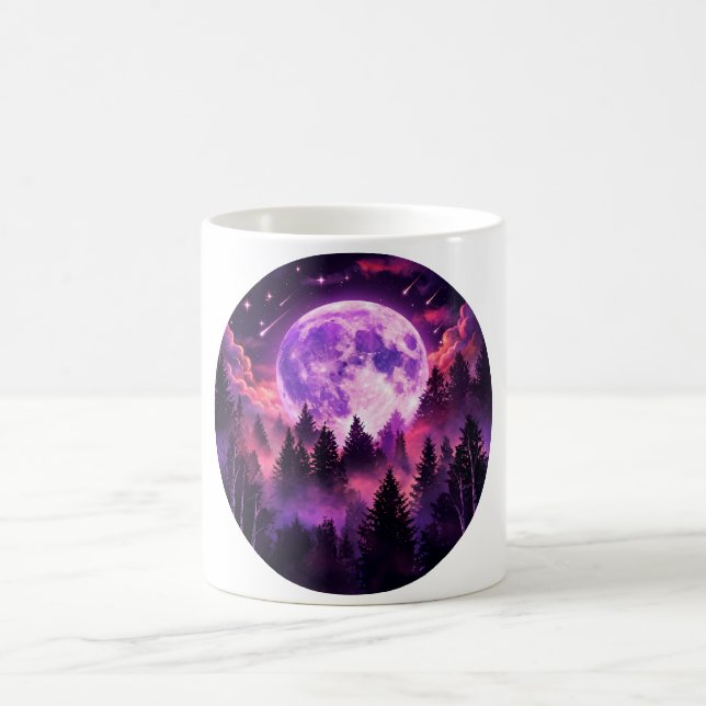 Caneca de Café Floresta da Lua Violeta Estrelas Ca (Centro)