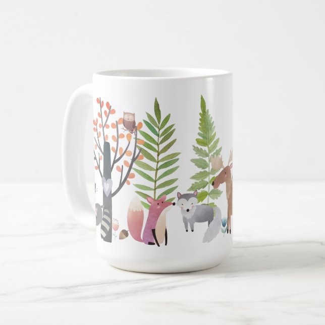 Caneca De Café Floresta das hortaliças das árvores dos animais da (Frente Esquerda)