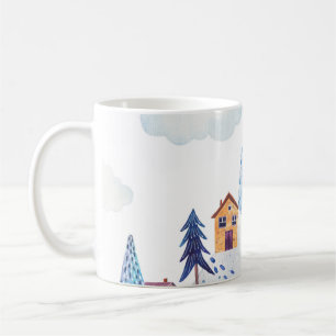 Caneca De Café Floresta de Aquarela: Ilustração de Paisagem Idíli