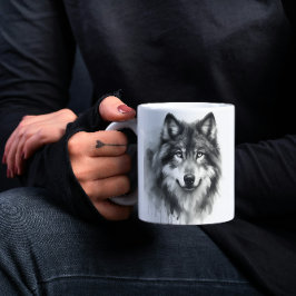 Caneca De Café Floresta de Cinza Majestosa Wolf Stunning Watercol