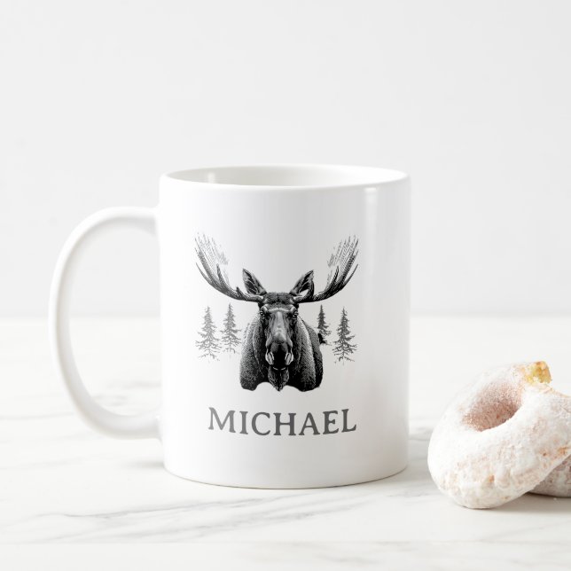Caneca De Café Floresta de Inverno Alce Personalizado   (Com Donut)
