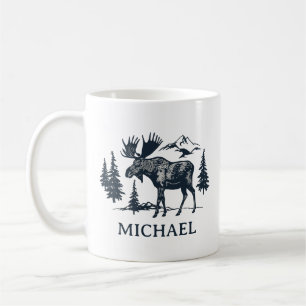 Caneca De Café Floresta de Inverno Alce Personalizado