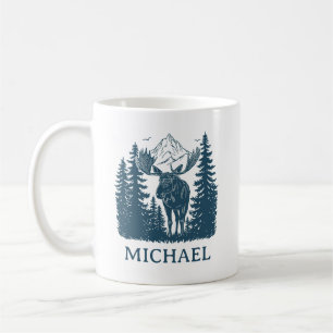 Caneca De Café Floresta de Inverno Alce Personalizado