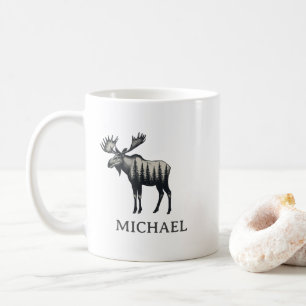 Caneca De Café Floresta de Inverno Alce Personalizado
