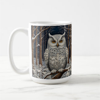 Caneca De Café Floresta de inverno de coruja branca Elegante