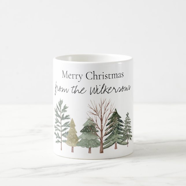 Caneca De Café Floresta de Inverno em Aquarela Árvores Simples (Centro)