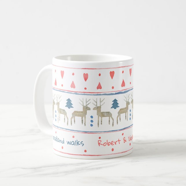 Caneca De Café Floresta de Inverno Nórdica com Texto e Nomes Pers (Frente Esquerda)