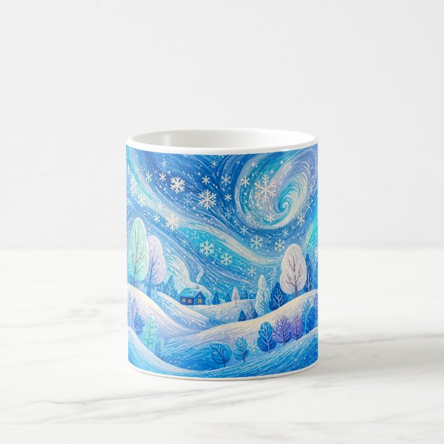 Caneca De Café Floresta de montanha nevada com neve soprada (Centro)