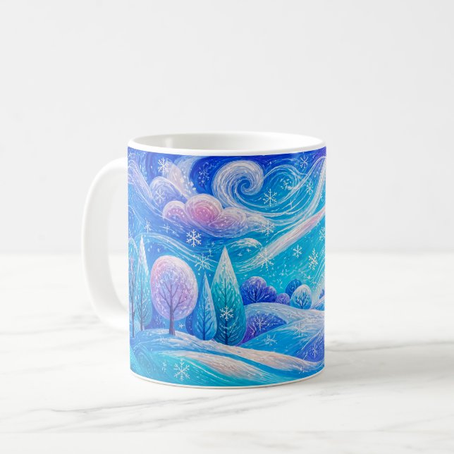 Caneca De Café Floresta de montanha nevada com neve soprada (Frente Esquerda)