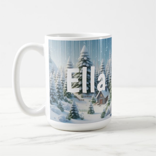 Caneca De Café Floresta de Natal de Inverno Personalizada   (Esquerda)