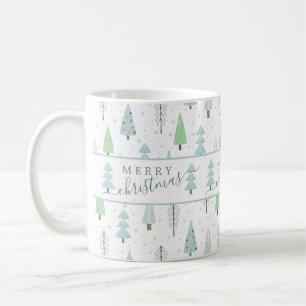 Caneca De Café Floresta de Natal Moderna Verde Azul