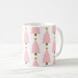 Caneca De Café Floresta de Natal Rosa Elegante, Estrelas Ouros