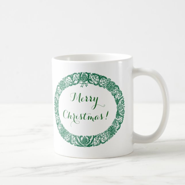 Caneca De Café Floresta de Natal Verde para Personalizar (Direita)