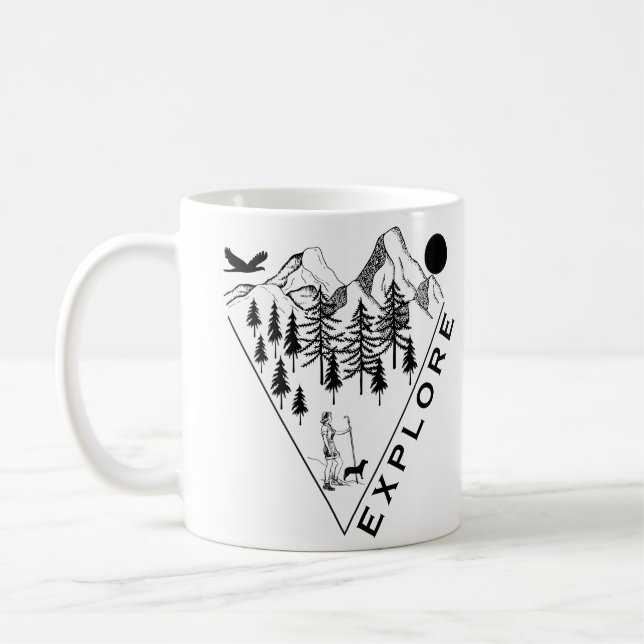 Caneca De Café Floresta de pinheiros com paisagem mínima (Esquerda)