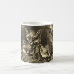 Caneca De Café Floresta de raposas de bebês em Vintage 3 raposas