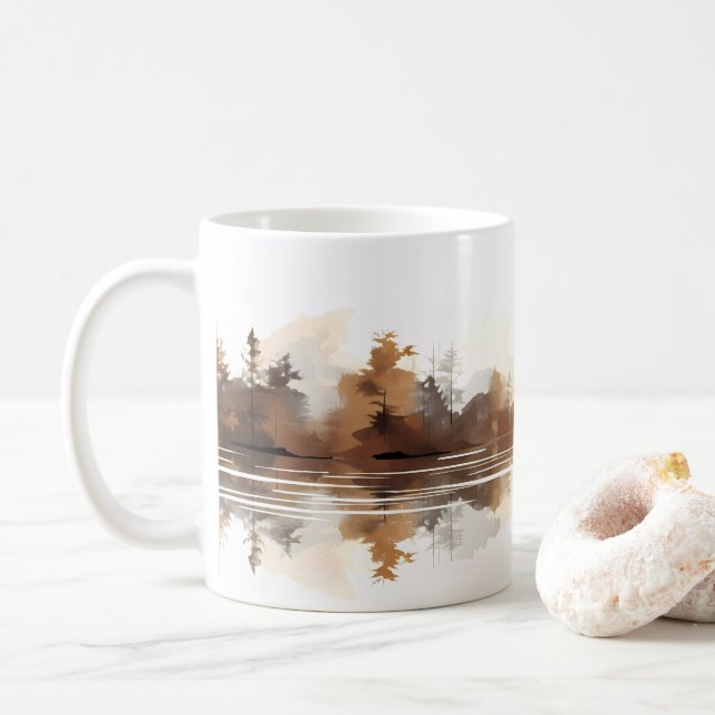 Caneca De Café Floresta e Rio em Estilo Pincel (Com Donut)