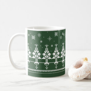 Caneca De Café Floresta Eslava de inverno Folk Art Green e Whit