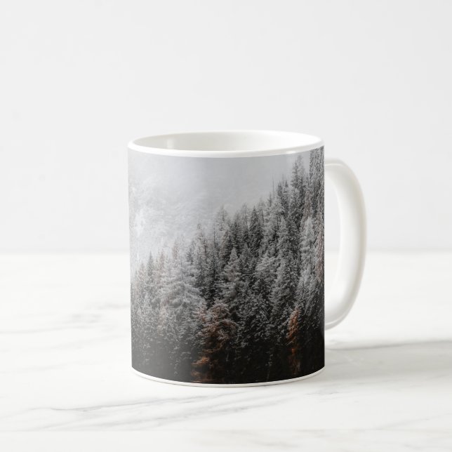 Caneca De Café Floresta negra e branca, montanhas, (Frente Esquerda)