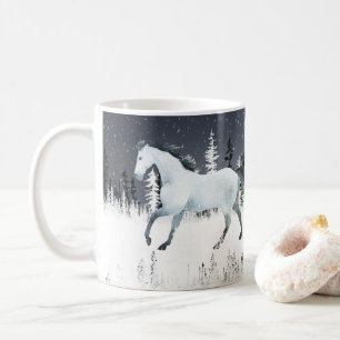 Caneca De Café Floresta Neve Céu Branco Selvagem de Cavalo