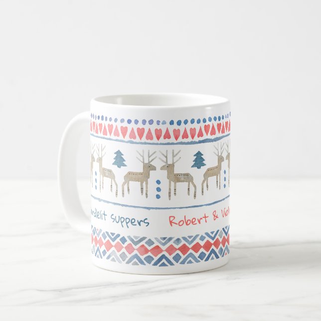 Caneca De Café Floresta Nórdica com Texto Personalizado & Nomes (Frente Esquerda)