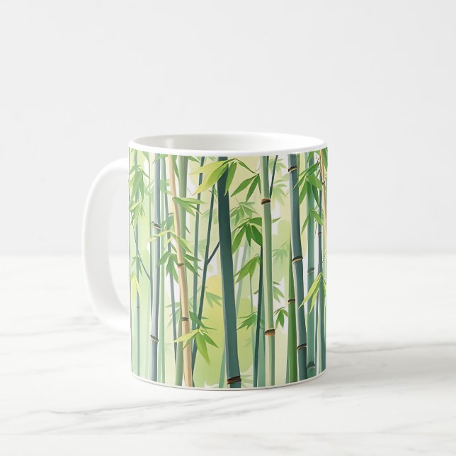 Caneca De Café Floresta Pacífica de Bambu em Aquarela (Frente Esquerda)