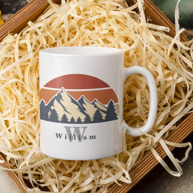 Caneca De Café Floresta Sunset Desenhando Belo Monograma Hiker (Criador carregado)