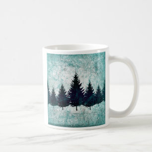 Caneca De Café Floresta verde rústica afligida dos pinheiros